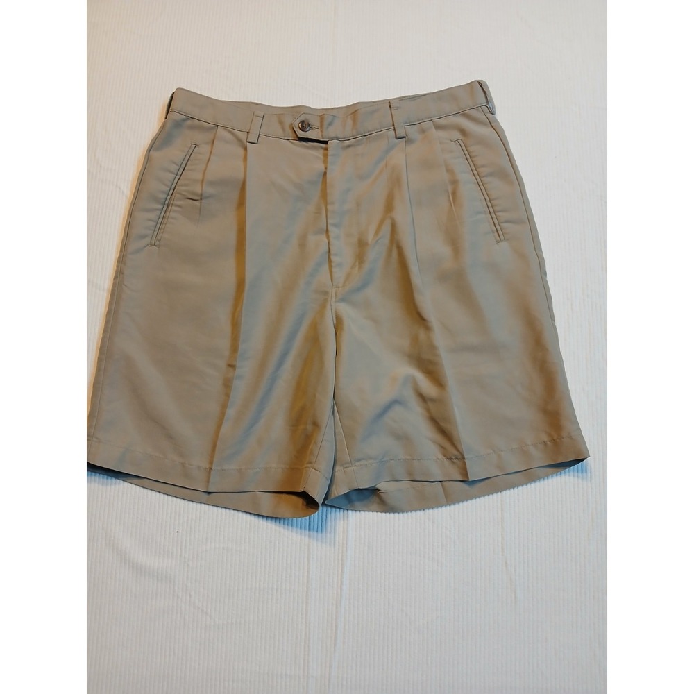 Haggar Generations Mens Khaki Pleated Shorts Tan Size 36 Herringbone 4115-471861